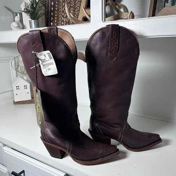 JB Dillon Dark Brown Leather Western Cowboy Boots Women’s 6B New With Tags - Picture 2 of 8
